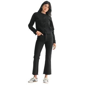 NWT JBD High Rise Crop Flare Jeans Black Raw Hem Stretch Denim Sz 29